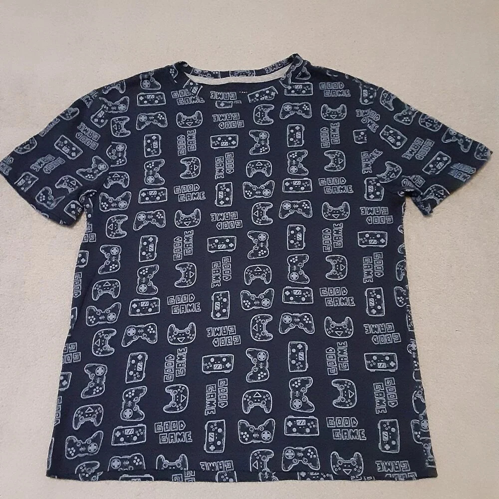Old Navy Dark & Light Blue Remote Control Shirt Size 8 (M) Short Sleeve